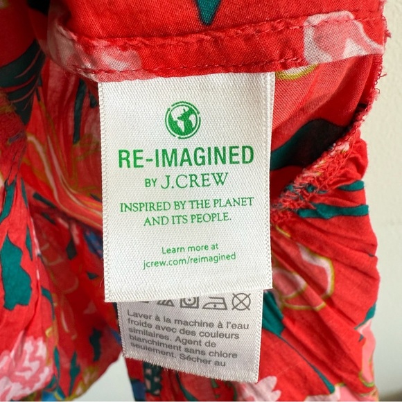 J Crew Floral Cotton Swing Dress Red Boho Tiered Womens M Resort Vacation Chic - Picture 6 of 14